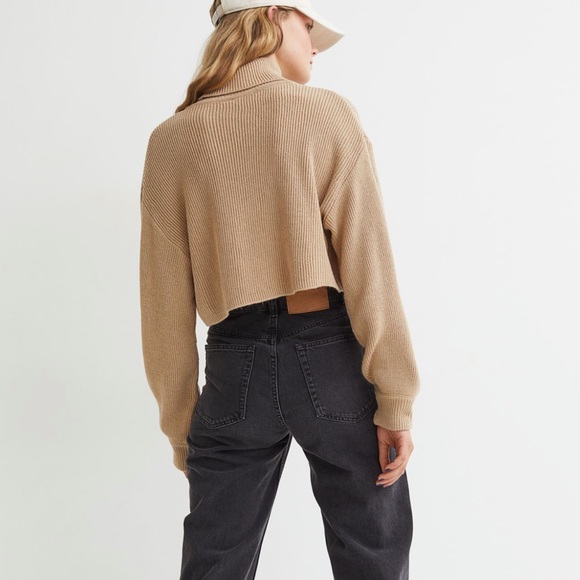 🌸5/$40🌸 NWT H&M cropped turtleneck sweater in beige size XS - Picture 2 of 4